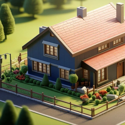 villa scale model with garden and driveway