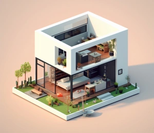 alt="Hotel suite interior model showcasing room design"