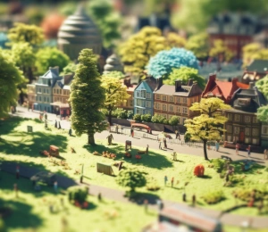 College campus architectural model with landscaping