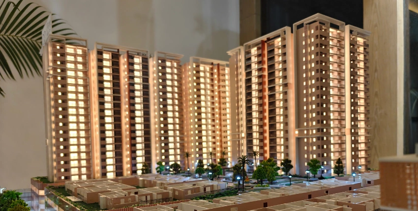 Apartment models with landscaping and clubhouse