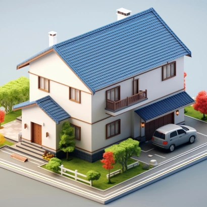 bungalow miniature model with elevation and facade design