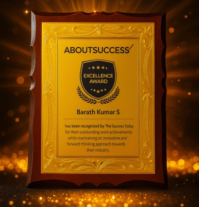 Barath Kumar S honored by The Success Today for exceptional achievements and forward-thinking contributions in the architectural model industry.